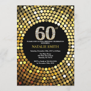 60th Birthday Invitation Black and Gold Glitter