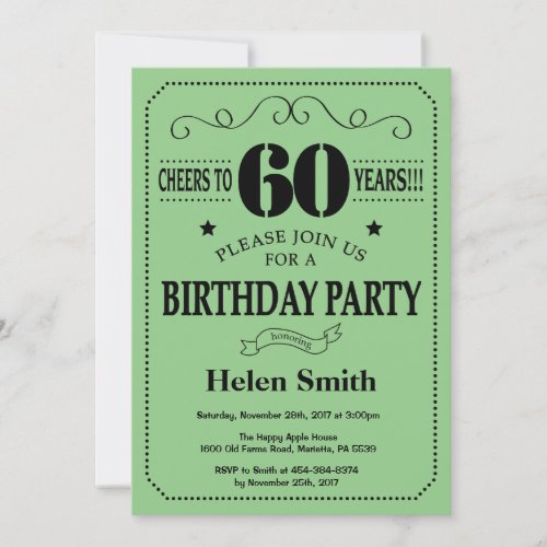 60th Birthday Invitation Black and Green