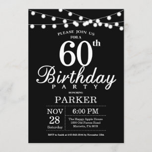 60th Birthday Invitation Black and White