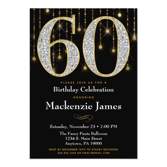 60th Birthday Invitation Black Gold Diamonds Adult | Zazzle.com