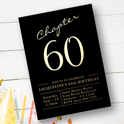 60th Birthday Invitation Black Gold Foil Foil Invitation
