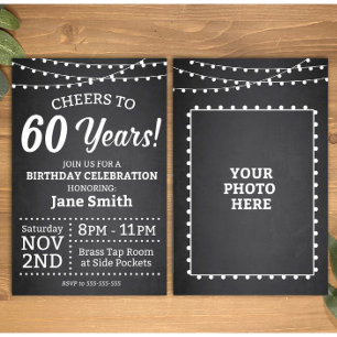 60th Birthday Invitation - Black & White - Cheers