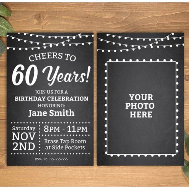 60th Birthday Invitation - Black & White - Cheers  (Creator Uploaded)