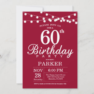 60th Birthday Invitation Burgundy Red