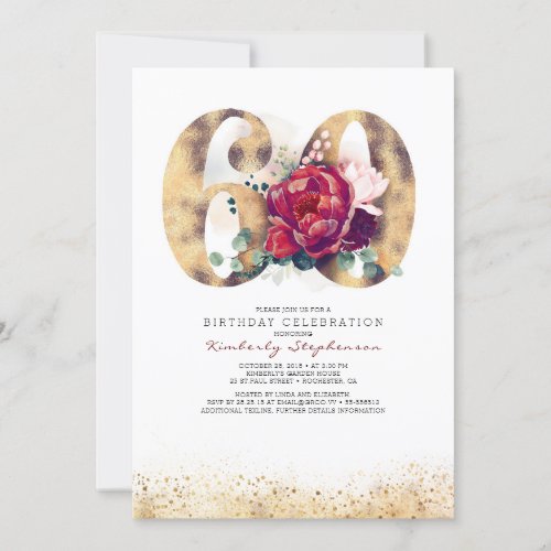 60th Birthday Invitation _ Burgundy Red and Gold