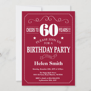60th Birthday Invitation Burgundy Red and White