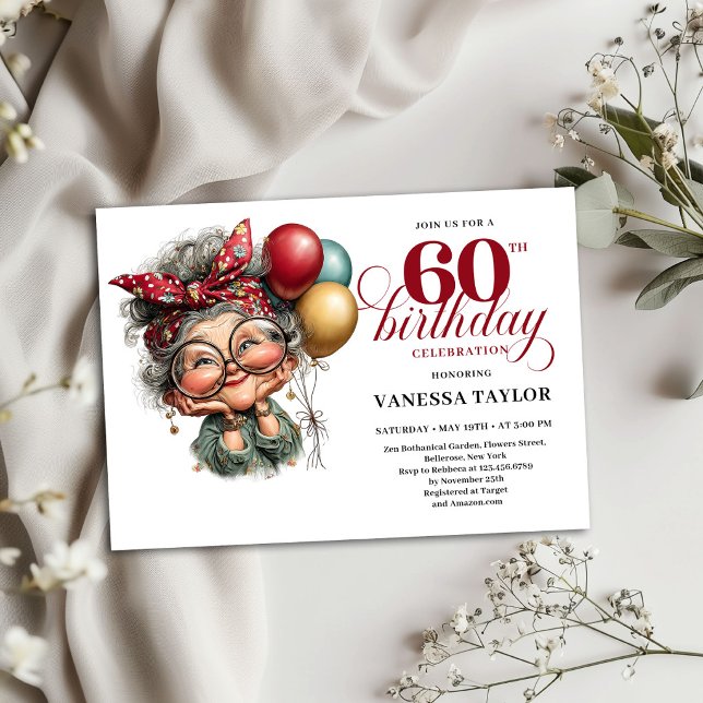 60th Birthday Invitation Card Funny Lady Design (60th Birthday Invitation Card Funny Lady Design)