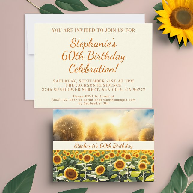 60th Birthday Invitation Cards - Sunflower Theme (🌻 Embrace Nature's Elegance: 60th Birthday Invitations! 🌼)