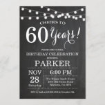 60th Birthday Invitation Chalkboard<br><div class="desc">60th Birthday Invitation Chalkboard Background with String Lights. Black and White. 13th 15th 16th 18th 20th 21st 30th 40th 50th 60th 70th 80th 90th 100th, Any age. Adult Birthday. Woman or Man Male Birthday Party. For further customization, please click the "Customize it" button and use our design tool to modify...</div>