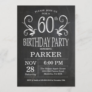 60th Birthday Invitation Chalkboard Floral