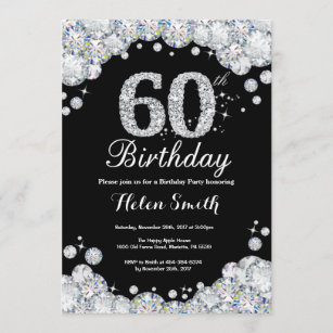 60th Birthday Invitation Chalkboard Silver Diamond