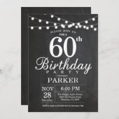 60th Birthday Invitation Chalkboard String Lights (Front/Back)