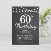 60th Birthday Invitation Chalkboard String Lights (Standing Front)