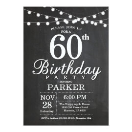 60th Birthday Invitation Chalkboard String Lights