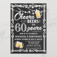 60th Birthday Invitation | Cheers and Beers