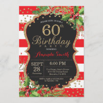 60th Birthday Invitation. Christmas Red Black Gold Invitation