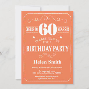 60th Birthday Invitation Coral and White