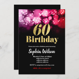 60th birthday invitation elegant glitter pink red
