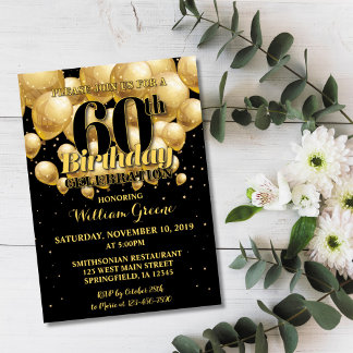 60th Birthday Invitation, Golden Birthday Invite