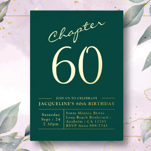 60th Birthday Invitation Green Gold Foil