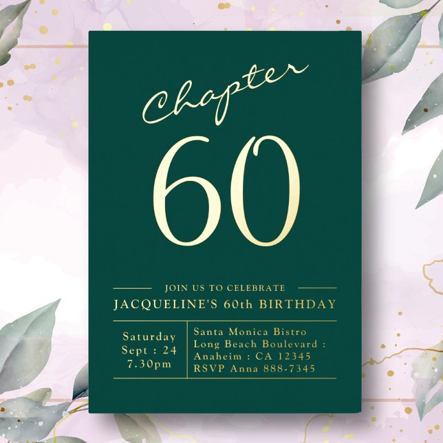 60th Birthday Invitation Green Gold Foil (Creator Uploaded)