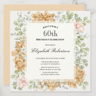 60th Birthday Invitation in Elegant Autumn Colors