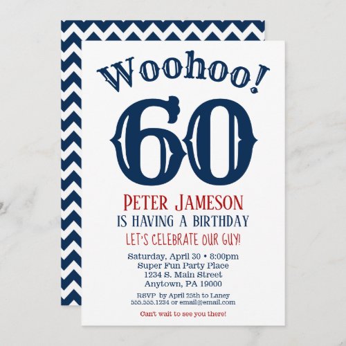 60th Birthday Invitation Mens Navy Blue