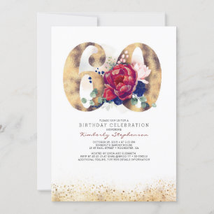 60th Birthday Invitation - Navy Blue and Burgundy