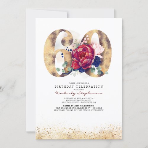 60th Birthday Invitation _ Navy Blue and Burgundy