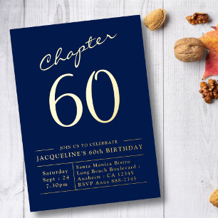 60th Birthday Invitation Navy Blue Gold Foil Foil Invitation