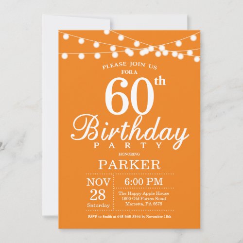 60th Birthday Invitation Orange