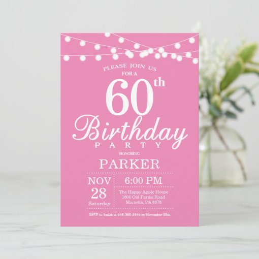 60th Birthday Invitation Pink | Zazzle