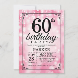 60th Birthday Invitation Pink Glitter