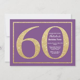 60th Birthday Invitation Purple and Gold Glitter