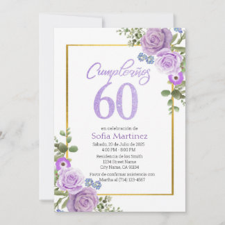 60th Birthday Invitation - Purple Flower Theme 