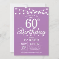60th Birthday Invitation Purple Lavender