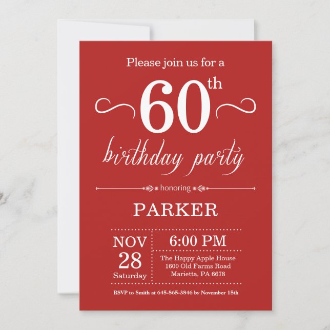 60th Birthday Invitation Red (Front)