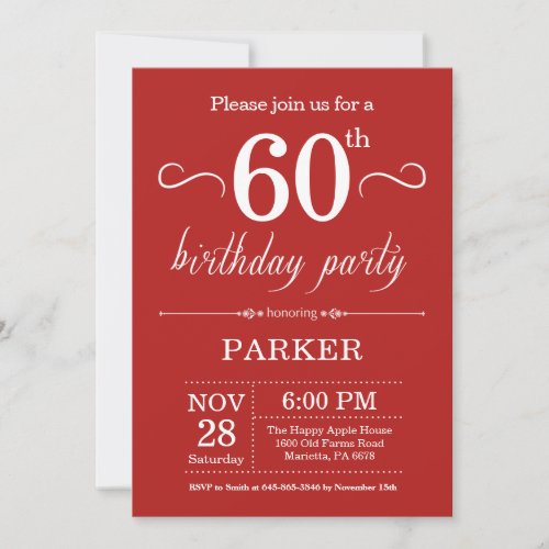 60th Birthday Invitation Red