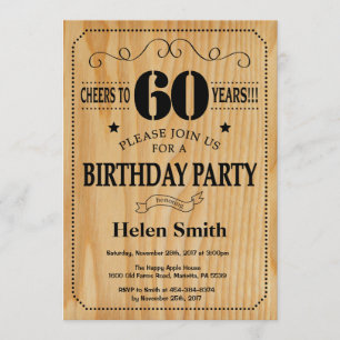 60th Birthday Invitation Rustic Wood