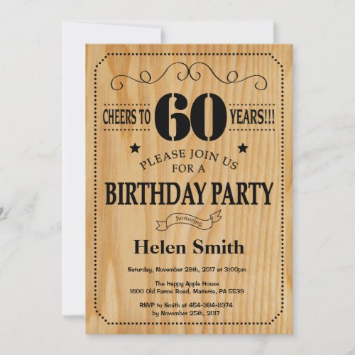 60th Birthday Invitation Rustic Wood