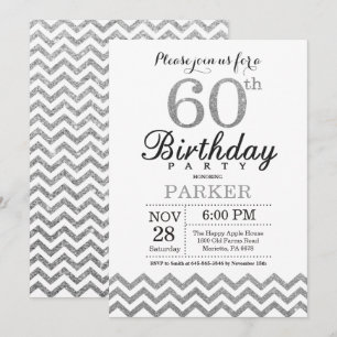 60th Birthday Invitation Silver Glitter