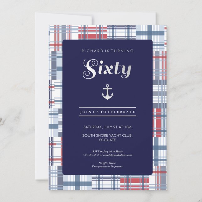 60th Birthday Invitation - Sixty Nautical Custom (Front)