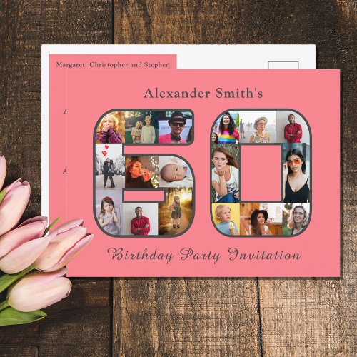 60th Birthday Invitation Sixty Photo Blush Pink Postcard