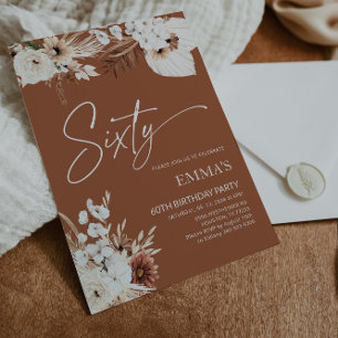 60th Birthday Invitation Terracotta Boho Pampas