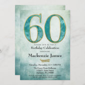 60th Birthday Invitation Turquoise Blue Gold Adult (Front/Back)
