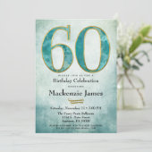 60th Birthday Invitation Turquoise Blue Gold Adult (Standing Front)