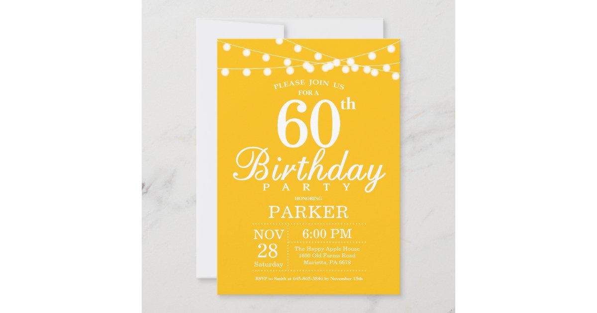 60th Birthday Invitation Yellow | Zazzle