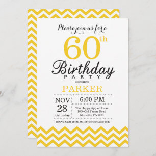 60th Birthday Invitation Yellow Chevron