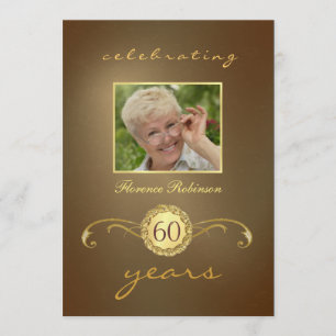 60th Birthday Invitations - Antique Gold Monogram