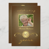 60th Birthday Invitations - Antique Gold Monogram (Front/Back)